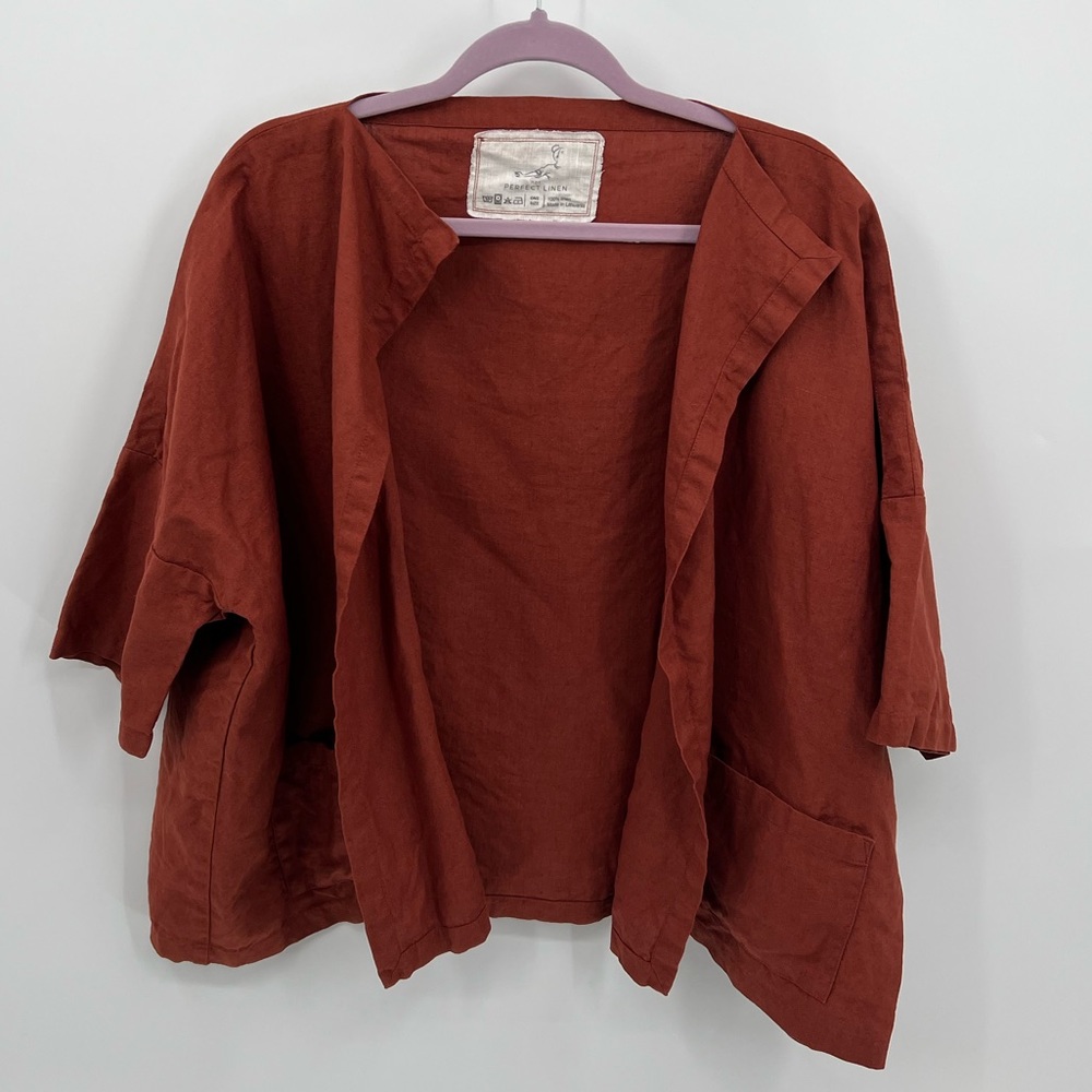 notPERFECTLINEN Rust open front jacket cardigan